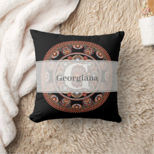 Monogrammed Safari Sunset Bohemian Dot Mandala Cushion