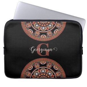 Monogrammed Safari Sunset Bohemian Dot Mandala Laptop Sleeve