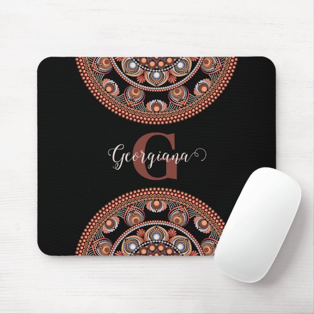 Monogrammed Safari Sunset Bohemian Dot Mandala Mouse Mat (With Mouse)