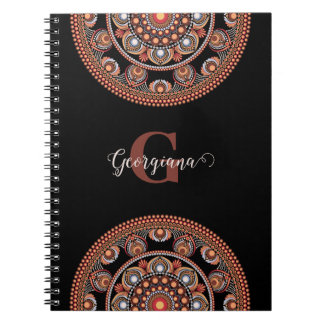 Monogrammed Safari Sunset Bohemian Dot Mandala Notebook