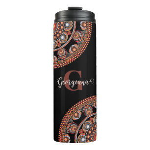 Monogrammed Safari Sunset Bohemian Dot Mandala Thermal Tumbler
