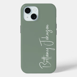 Monogrammed Sage Green iPhone 15 Case