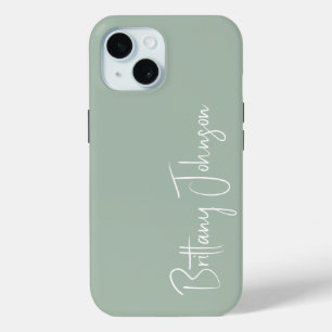 Monogrammed Sage Green iPhone 15 Case