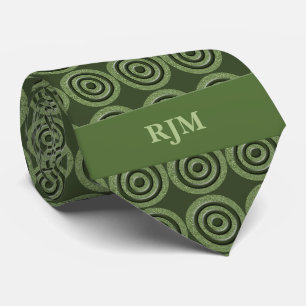 Monogrammed Sage Green Circles Necktie