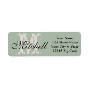 Monogrammed Sage Green gold return address labels