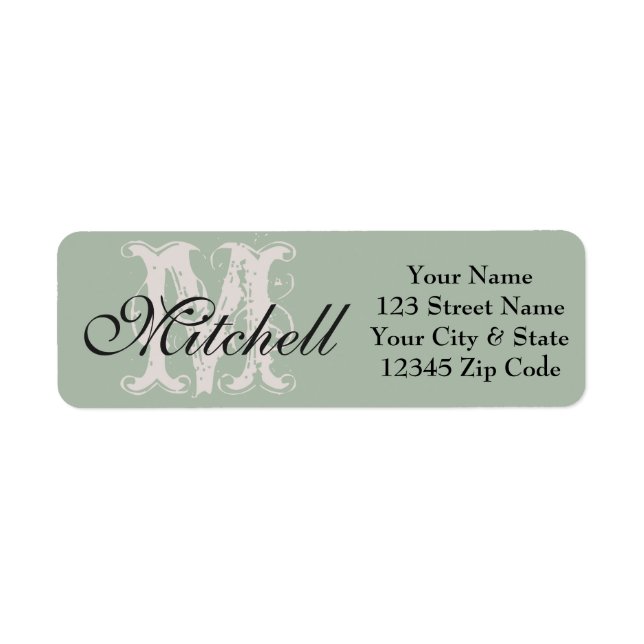Monogrammed Sage Green gold return address labels (Front)