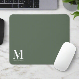 Monogrammed Sage Green Initial Name Electronics Mouse Mat