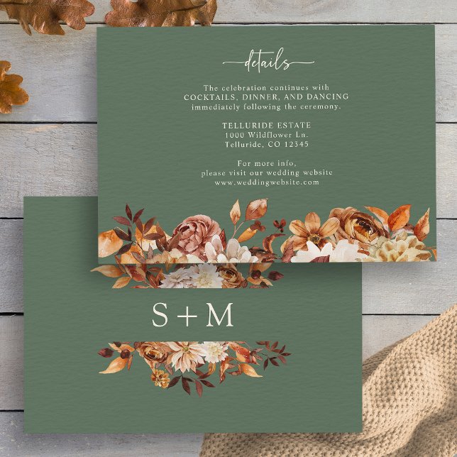 Monogrammed Sage Green Leaves Details Enclosure Card (Monogrammed Sage Green Leaves Details Enclosure Card by Painted Paperie
)