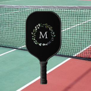 Monogrammed Sage Green Leaves Greenery Wreath  Pickleball Paddle