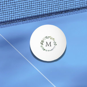 Monogrammed Sage Green Leaves Greenery Wreath  Ping Pong Ball