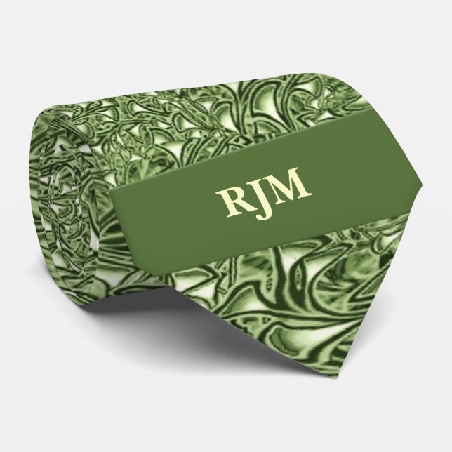 Monogrammed Sage Green Paisley Necktie (Rolled)