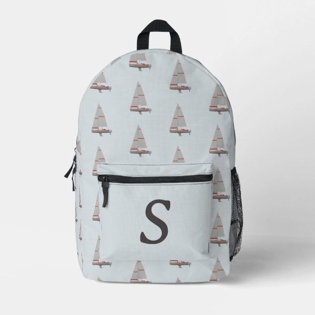 Monogrammed Sailboat Themed Printed Backpack (Front)