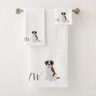 Monogrammed Saint Bernard Dog Design Bath Towel Set