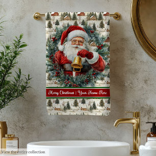 Monogrammed Santa Claus Christmas Bath Towels
