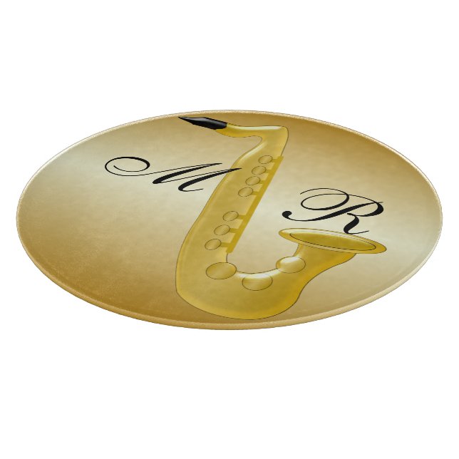 Monogrammed Saxophone Gold Coloured Cutting Board (Corner)