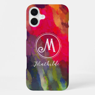 Monogrammed Scarlet Abstract Art Pattern iPhone 16 Plus Case