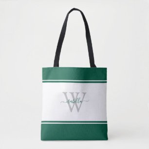 Monogrammed Script Initial Emerald Green Tote Bag