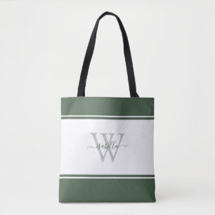 Monogrammed Script Initial Evergreen Tote Bag