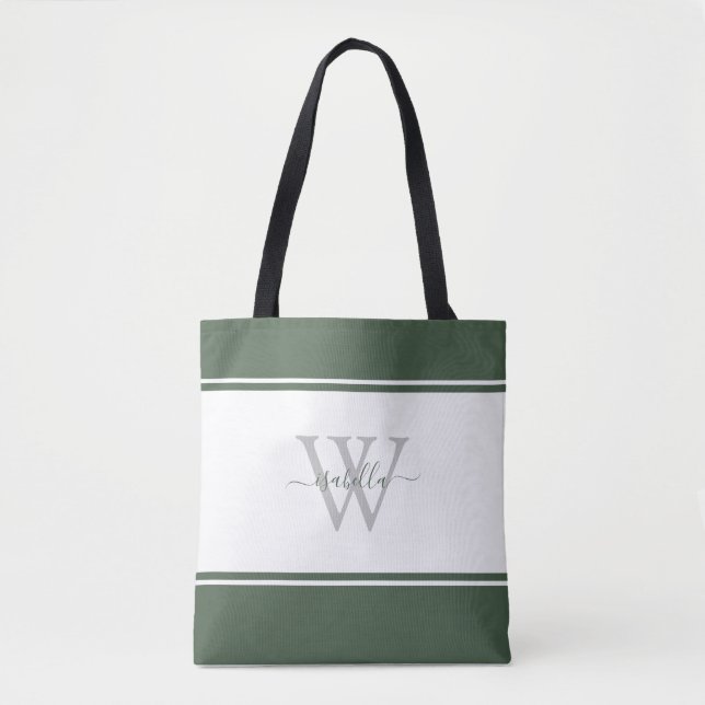 Monogrammed Script Initial Evergreen Tote Bag (Front)