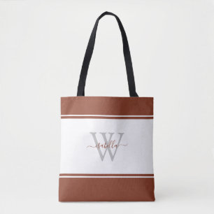 Monogrammed Script Initial Rust Tote Bag