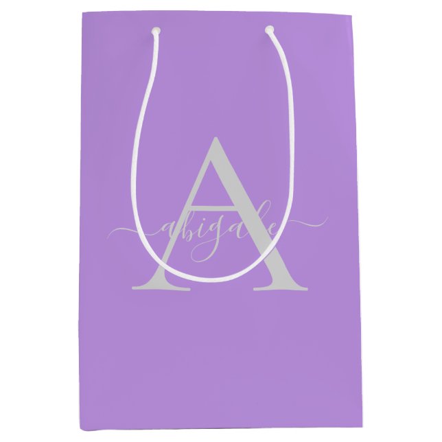 Monogrammed Script Lavender | Minimalist Elegant Medium Gift Bag (Front)