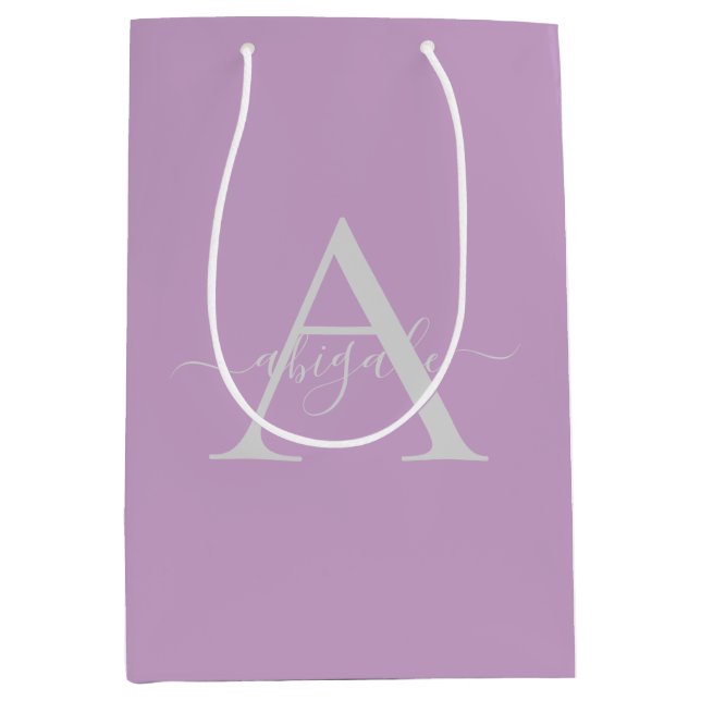 Monogrammed Script Lilac | Minimalist Elegant Medium Gift Bag (Front)