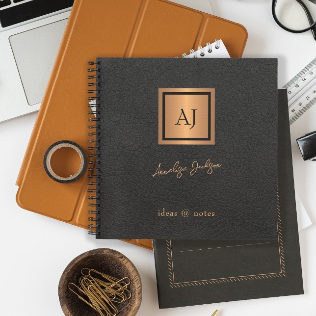 Monogrammed script name black gold elegant  notebook (Creator Uploaded)