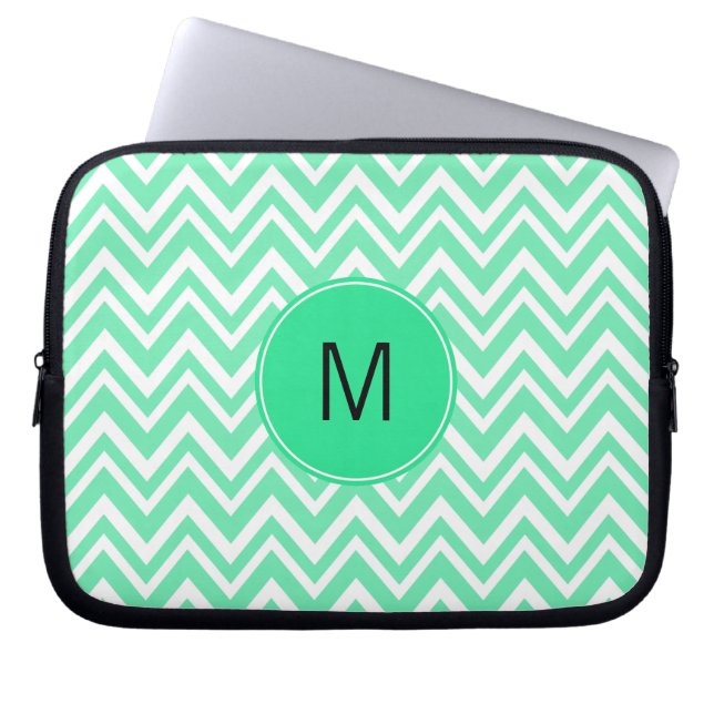 Monogrammed Seafoam Mint Green Ziggag Pattern Laptop Sleeve (Front)