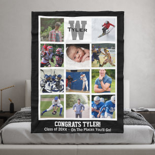 Monogrammed Senior Graduation Multi Photo Collage Fleece Blanket