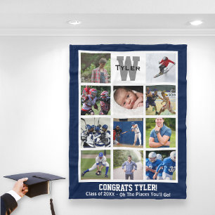 Monogrammed Senior Graduation Multi Photo Collage Fleece Blanket