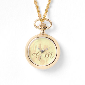 Monogrammed Sepia Watercolor Ladies Watch