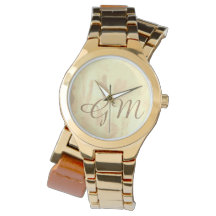 Monogrammed Sepia Watercolor Ladies Watch
