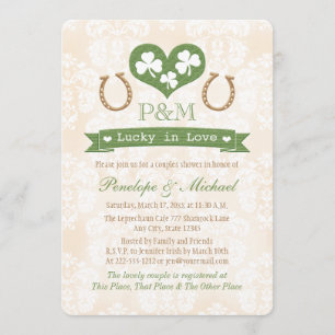 Monogrammed Shamrock and Horseshoe Couples Shower Invitation