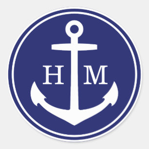 Monogrammed Ship's Anchor Classic Round Sticker