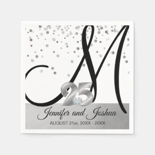 Monogrammed Silver 25th Wedding Anniversary Napkin