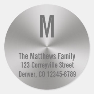 Monogrammed Silver Brushed Metal Look   Radial Classic Round Sticker