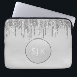 Monogrammed Silver Dripping Glitter Girly Laptop Sleeve<br><div class="desc">Girly Silver Faux Dripping Glitter and Sparkle Elegant Monogram Laptop Computer Case. This monogrammed case can be customised to include your initial and first name.</div>