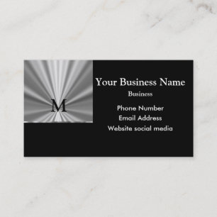 Monogrammed silver gray and black metallic look business card