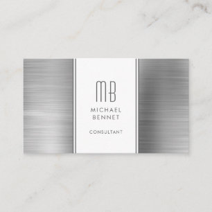 Monogrammed Silver Grey Metallic Foil Consultant Business Card