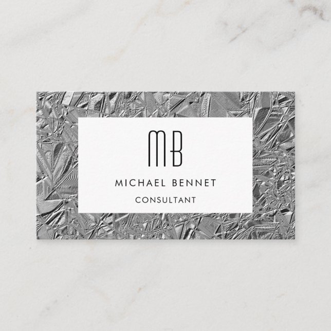 Monogrammed Silver Metallic Business Card (Front)