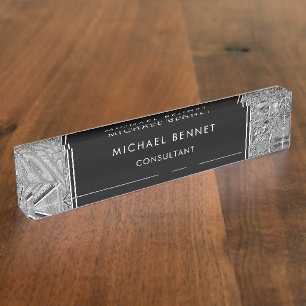 Monogrammed Silver Metallic Business  Desk Name Pl Nameplate