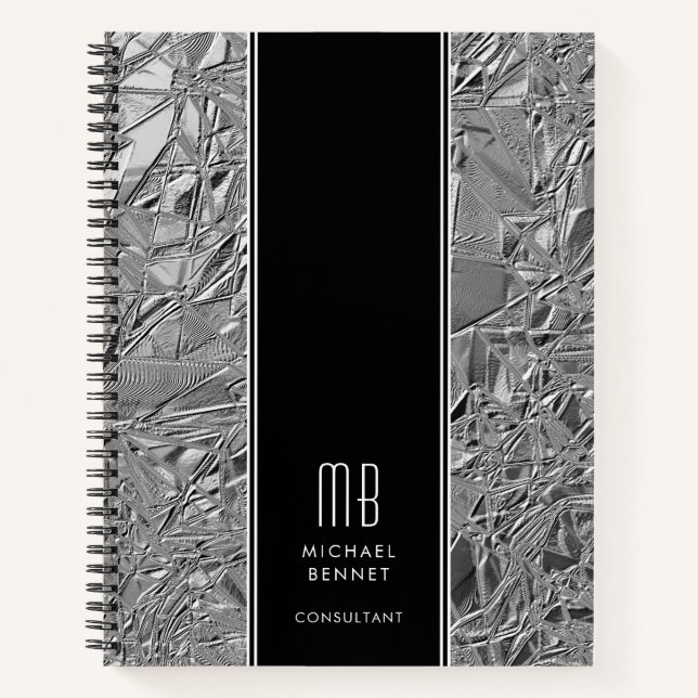 Monogrammed Silver Metallic Business Notebook (Front)