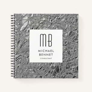 Monogrammed Silver Metallic Business Notebook
