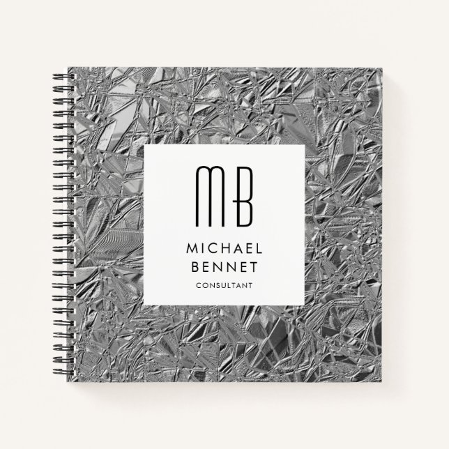 Monogrammed Silver Metallic Business Notebook (Front)