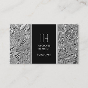 Monogrammed Silver Metallic Foil Business Card