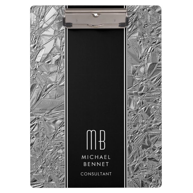 Monogrammed Silver Metallic Foil Clipboard (Front)