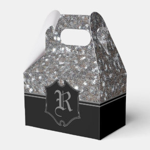 Monogrammed Silver Sparkle Faux Glitter Gable Favour Box