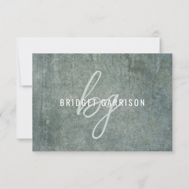 Monogrammed Slate Blue Grey Brush Painted Card (Front)