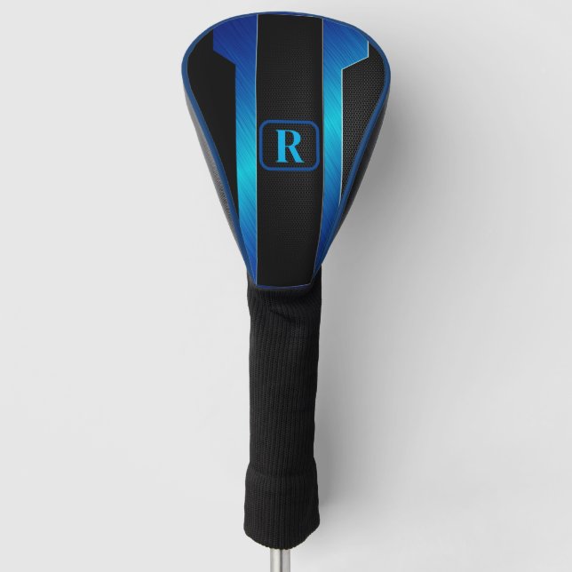 Monogrammed Sleek Blue Metal     Golf Head Cover (Front)