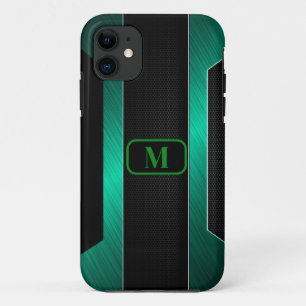 Monogrammed Sleek Green Metal iPhone 11 Case